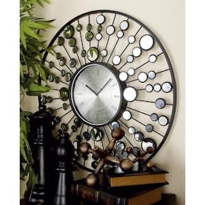 26 in. x 26 in. Black Metal Radial Starburst Wall Clock with Mirrored Accents