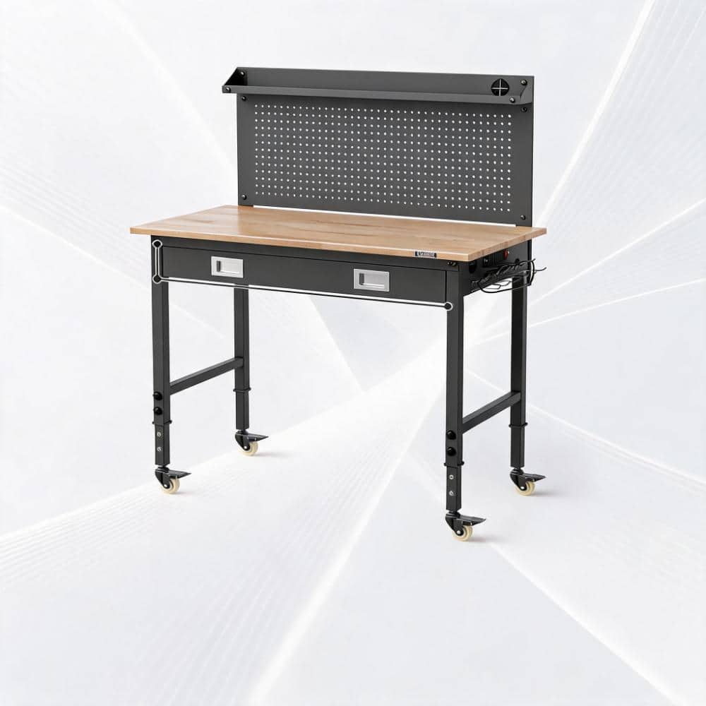 Heavy Duty 48 x 24 Inch 6-Level Height Adjustable LED Mobile Workbench with Rubberwood Top, Pegboard & Hooks price history on PriceWatchPro