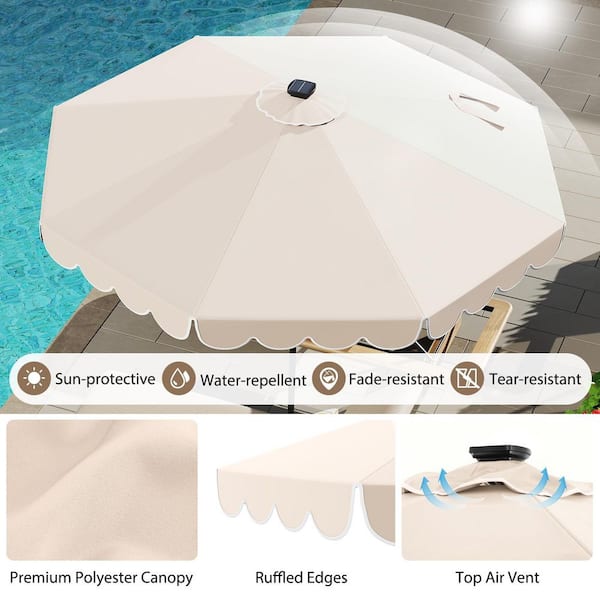 10 ft. Steel Market Solar Patio Umbrella with Crank Tilt Adjustment and 24 LED Lights in Beige