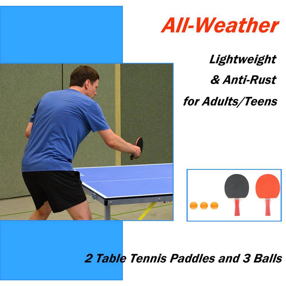 Blue 6ft Foldable MDF Ping Pong Table Set with Net and Paddles