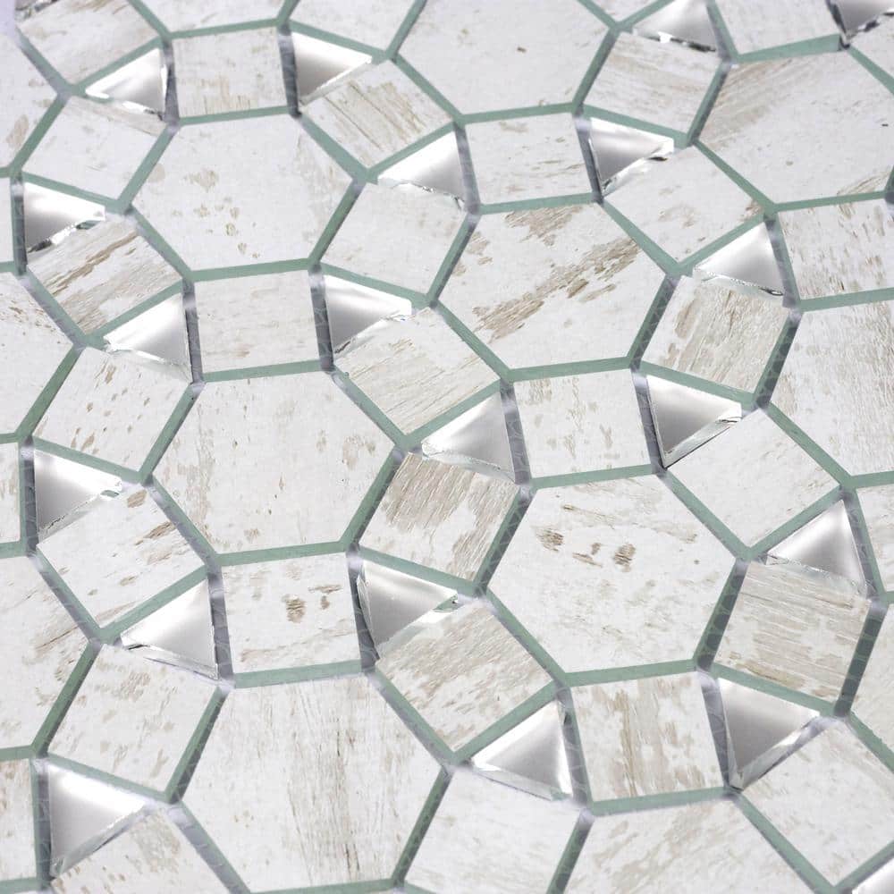 Silver Hexagonal Glass Peel and Stick Wall Tile