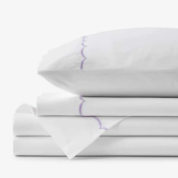 The Company Store Legends Hotel Embroidered Scallop Lavender Geometric Cotton Percale Full Sheet Set