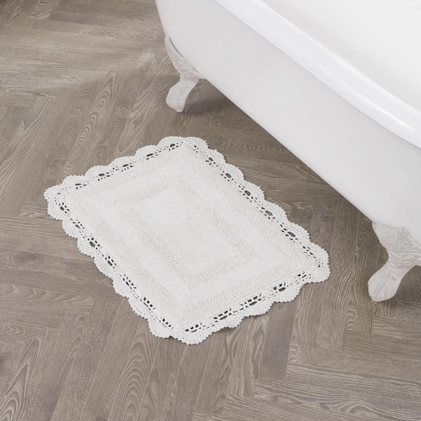 Crochet White 17 in. x 24 in. Solid 100% Cotton Bath Rug