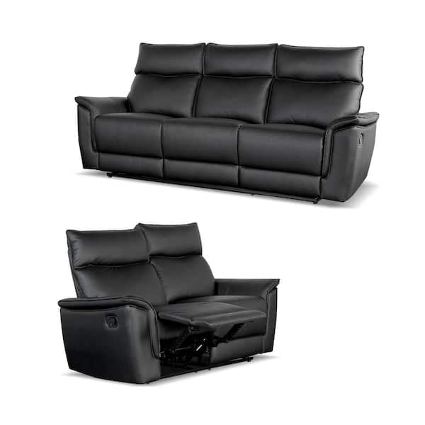 Willis 2-Piece Black Leather Manual Reclining Living Room Set