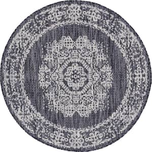 Charcoal Timeworn Outdoor 4 ft. Round Area Rug