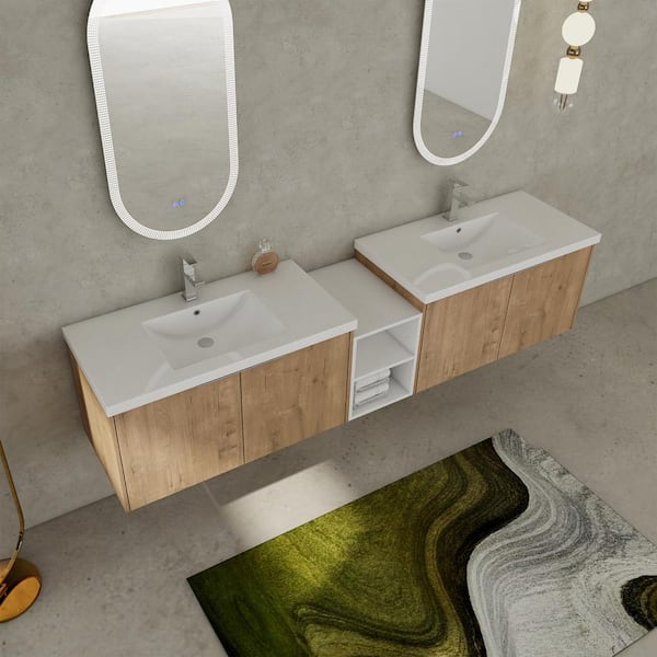 FUNKOL 18 in. W x 84 in. D x 19 in. H 2 Sink Wall Mounted