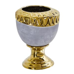 9.25 in. Regal Stone Urn with Gold Accents