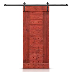 42 in. x 84 in. Cherry Red Stained DIY Knotty Pine Wood Interior Sliding Barn Door with Hardware Kit