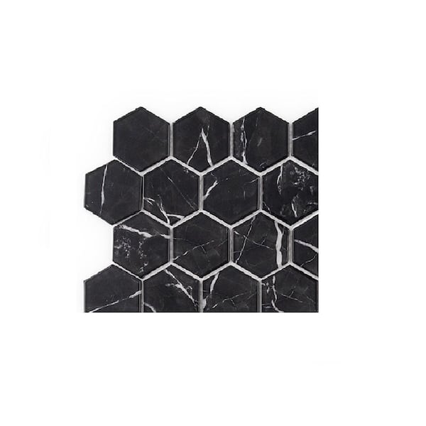 Jeffrey Court Take Home Tile Sample - Hollow 2 in. Hex Black 4 in. x 4 in. Hexagon Gloss Glass Mosaic