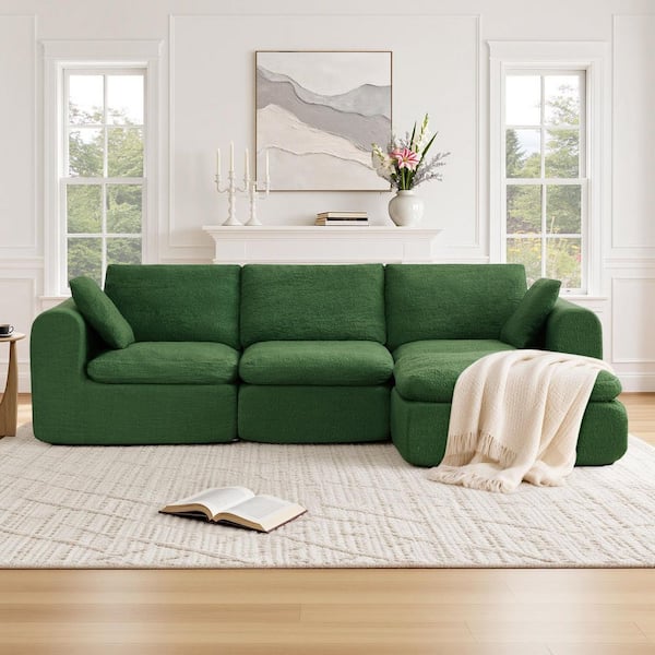 Colby 108.27 in. Square Arm 2-piece Fabric Sectional Sofa in Moss Green with Ottoman, Modular Compressed Design