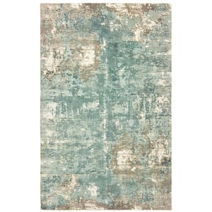 Formosa Blue 8 ft. x 10 ft. Distressed Modern Abstract Hand-Loomed Viscose Indoor Area Rug