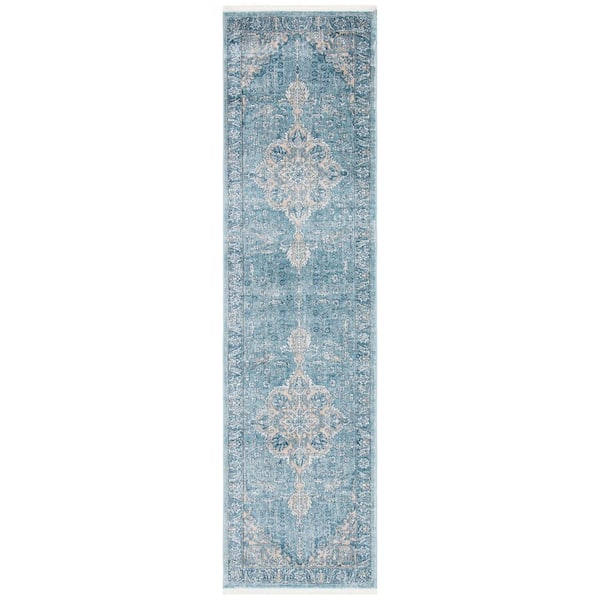 Victoria 2 ft. x 10 ft. Blue/Gray Floral Border Runner Rug