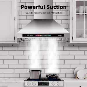 30 in. 900 CFM Convertible Wall Mounted Range Hood in Stainless Steel with Voice Control, Memory Mode, Adjustable Lights
