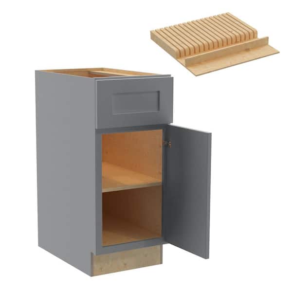 Home Decorators Collection Newport 15 in. W x 24 in. D x 34.5 in. H Assembled Plywood Base Kitchen Cabinet in Pearl Gray with Knife Block RH