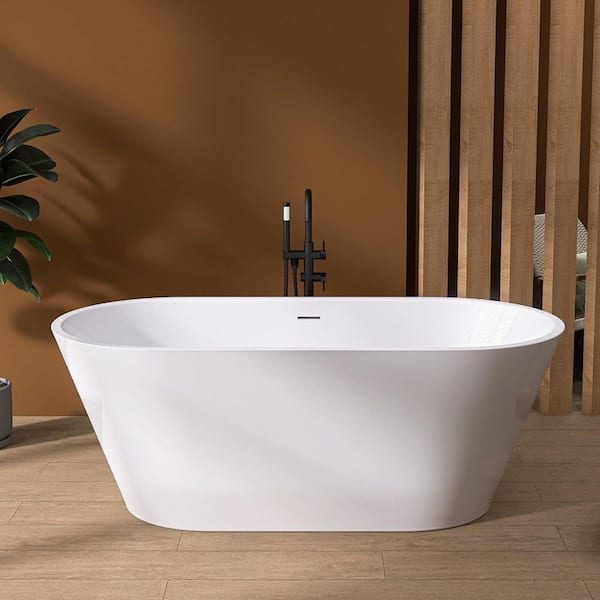 63 in. x 29.5 in. Free Standing Soaking Tubs Flatbottom Acrylic Freestanding Bathtub with Anti-Clogging Drain in White