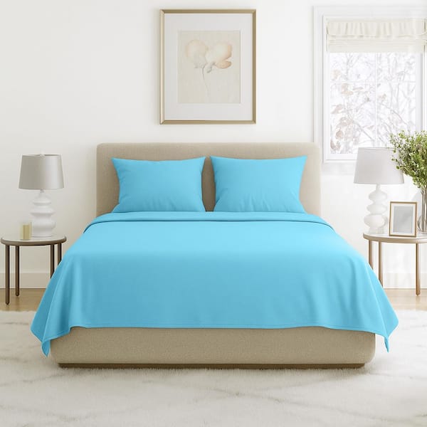 Lavish Home 4-Piece Light Blue Solid 75 Thread Count Polyester Full Sheet Set