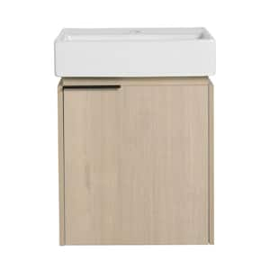 17.9 in. W x 17.9 in. D x 23 in. H Wall-Mounted Bath Vanity in Light Brown with White Ceramic Vanity Top