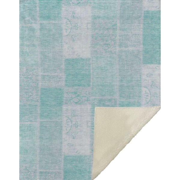 Premium Machine Washable ASB631 Aqua 50 in. x 70 in. Sherpa Throw Blanket