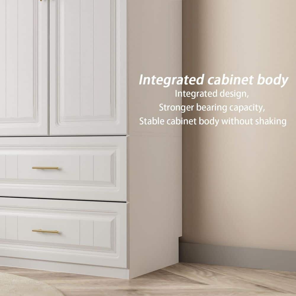 White 8-Door Big Wardrobe Armoires with Hanging Rod, 4-Drawers, Storage Shelves 93.9 in. H x 63 in. W x 20.6 in. D - thumbnail 10