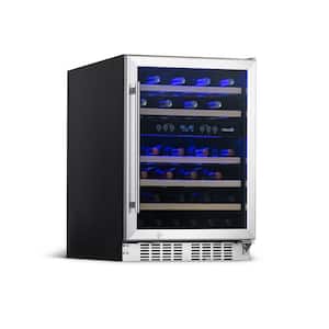 Dual Zone 24 in. 46-Bottle Built-In Wine Cooler Fridge with Recessed Kickplate and Quiet Operation in Stainless Steel