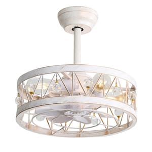 Webb 16.5 in. Indoor White/Gold Caged Ceiling Fan with Light Kit, Downrod and Remote Control Included