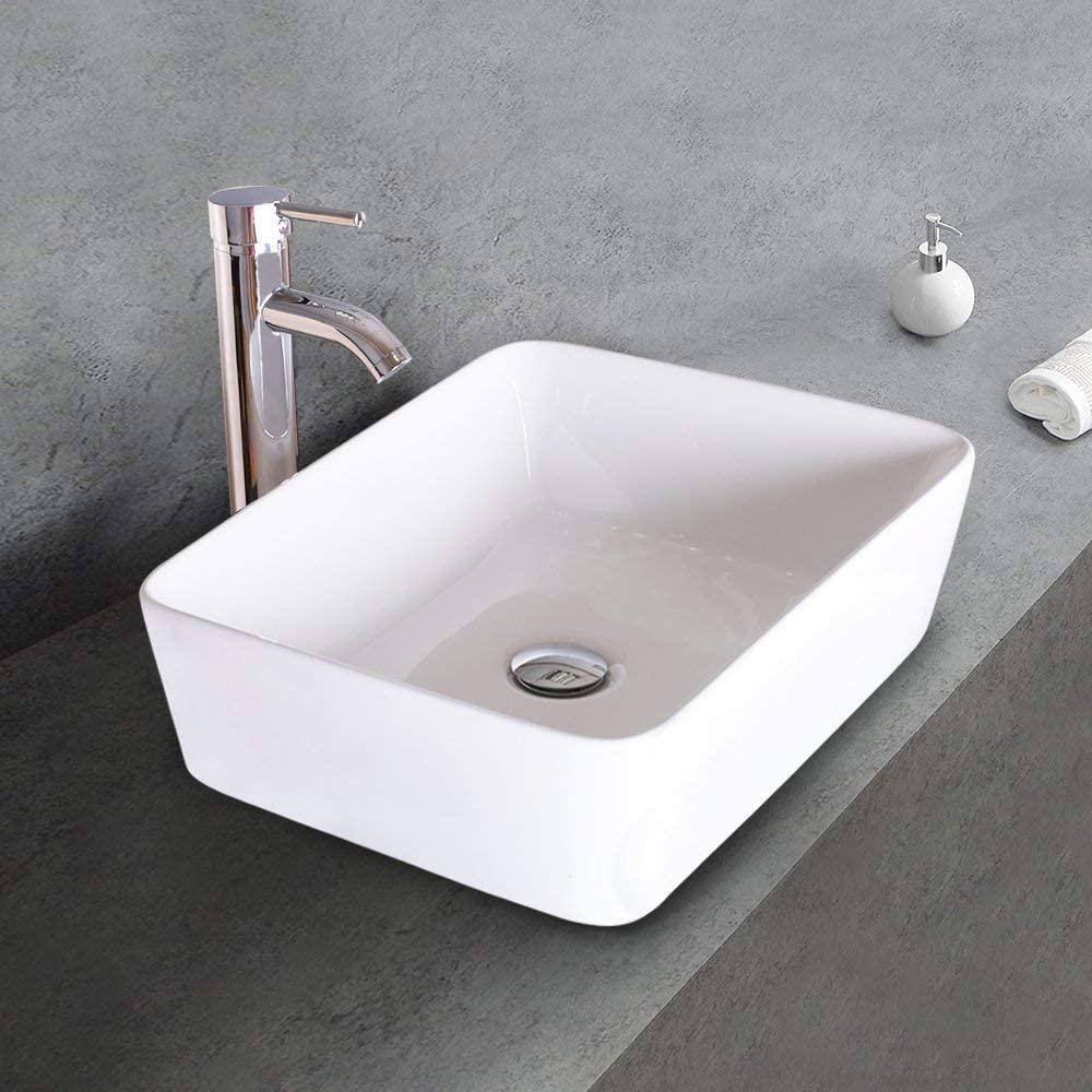 24" Rustic Brown MDF Freestanding Vanity with White Ceramic Sink