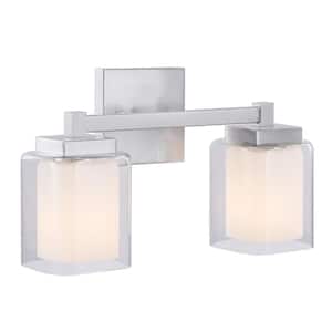 15 in. 2-Light Satin Nickel Vanity Light with Clear Glass Shade