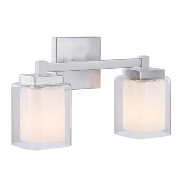 Aspen Creative Corporation 15 in. 2-Light Satin Nickel Vanity Light with Clear Glass Shade