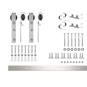 8 ft./96 in. Brushed Nickel Non-Bypass Sliding Barn Door Track and Hardware Kit for Double Doors