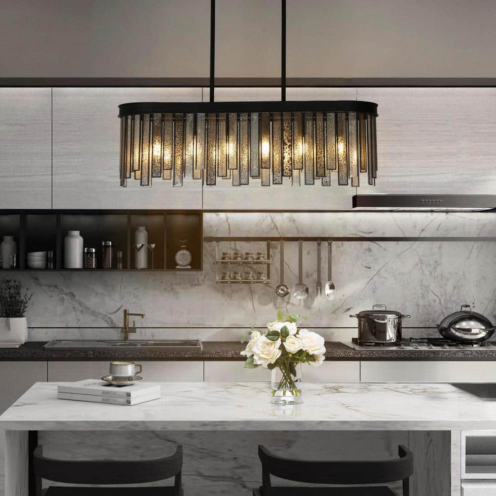 Matte Black and Mercury Glass 6-Light Linear Chandelier