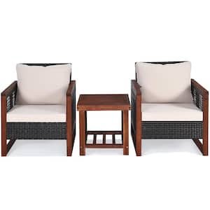 3-Pieces Rattan Wicker Patio Conversation Set Outdoor Furniture Set with Yellowish Cushion