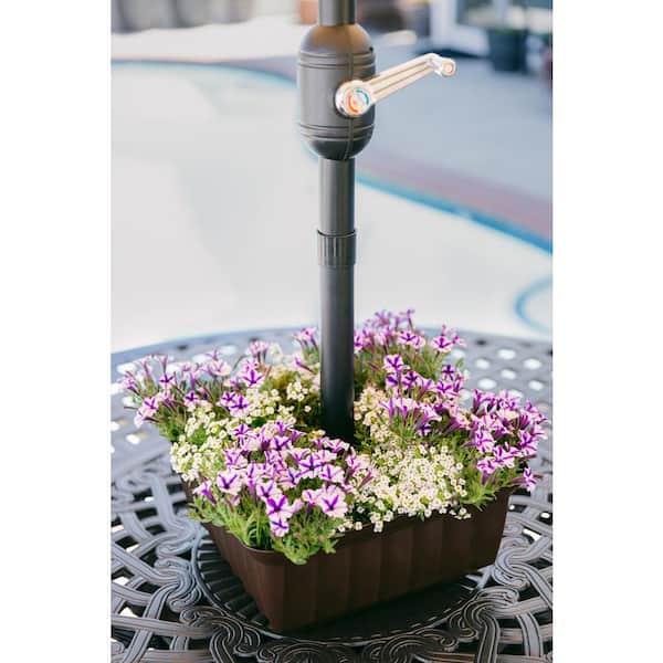 13 in. L x 13 in. W x 5.5 in. H Square Savannah Planter Brown Medium Plastic Tabletop Umbrella Planter