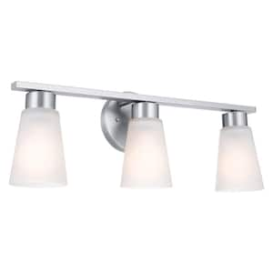 Stamos 22 in. 3-Light Brushed Nickel Modern Bathroom Vanity Light with Satin Etched Glass Shades