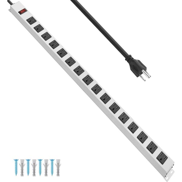 16-Outlet Power Strip Surge Protector with Switch and Mountable Heavy Duty Power Strip in White
