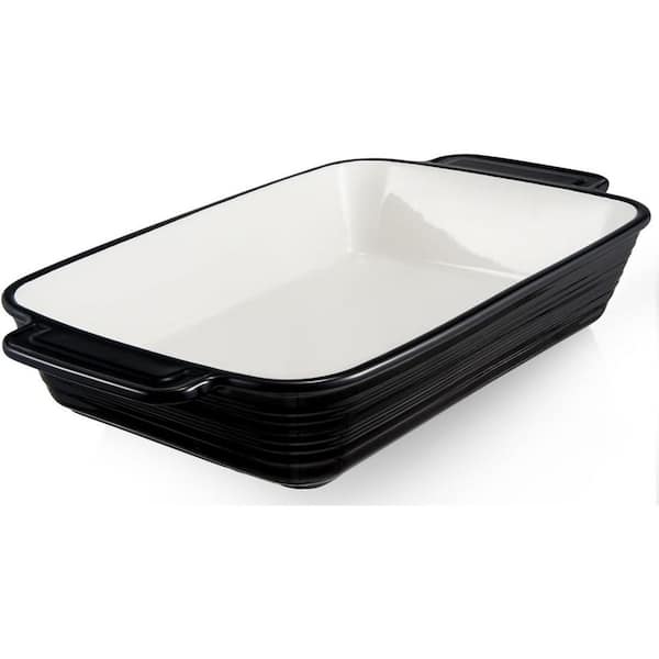 Extra Large 115oz Rectangular Ceramic Bakeware Dish Deep Casserole Pan with Handles Oven Safe Black