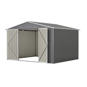 10 ft. x 8 ft. Grey Outdoor Storage Metal Shed with Lockable Doors, All Weather Tool Shed for Garden, Backyard, Lawn