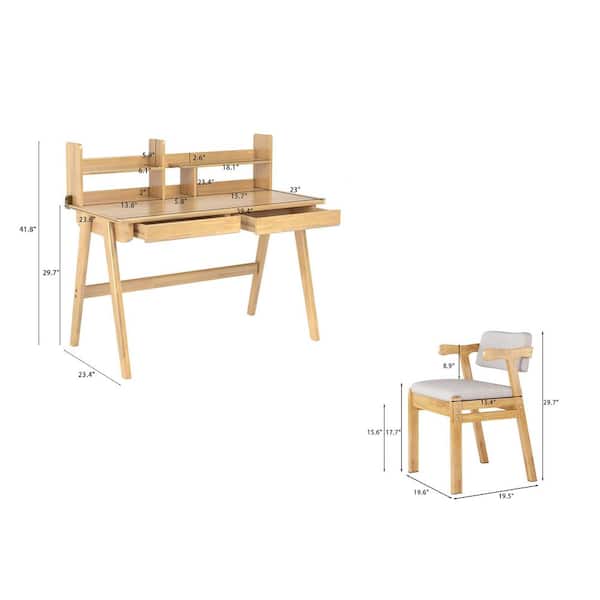 2-Piece Rubber Top Beige Kids Desk and Chair Sets