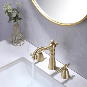 Antique 8 in. Widespread Deck Mount 2-Handle Bathroom Faucet in Brushed Gold
