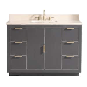 Austen 49 in. W x 22 in. D Bath Vanity in Gray with Gold Trim with Marble Vanity Top in Crema Marfil with Basin
