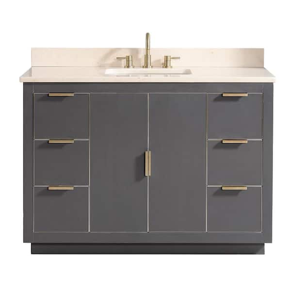 Avanity Austen 49 in. W x 22 in. D Bath Vanity in Gray with Gold Trim with Marble Vanity Top in Crema Marfil with Basin