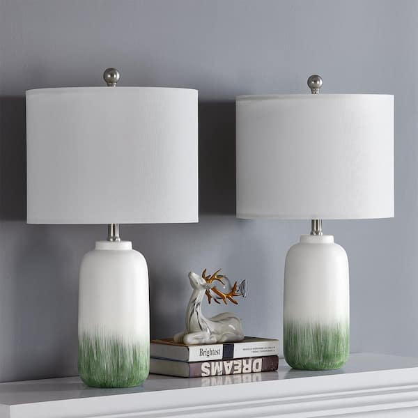 23.5 in. Green Coastal Dimmable Ceramic Bedroom Living Room Bedside Desk Nightstand Table Lamps (Set of 2)