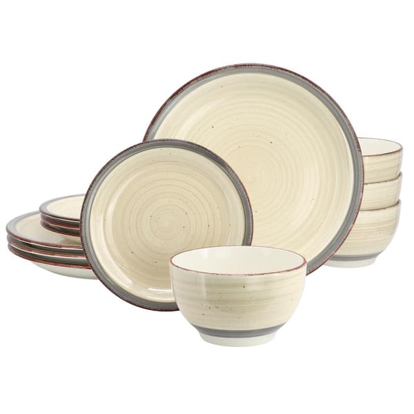 Gibson Home Holcomb 12-Piece Ceramic Dinnerware Set in Beige