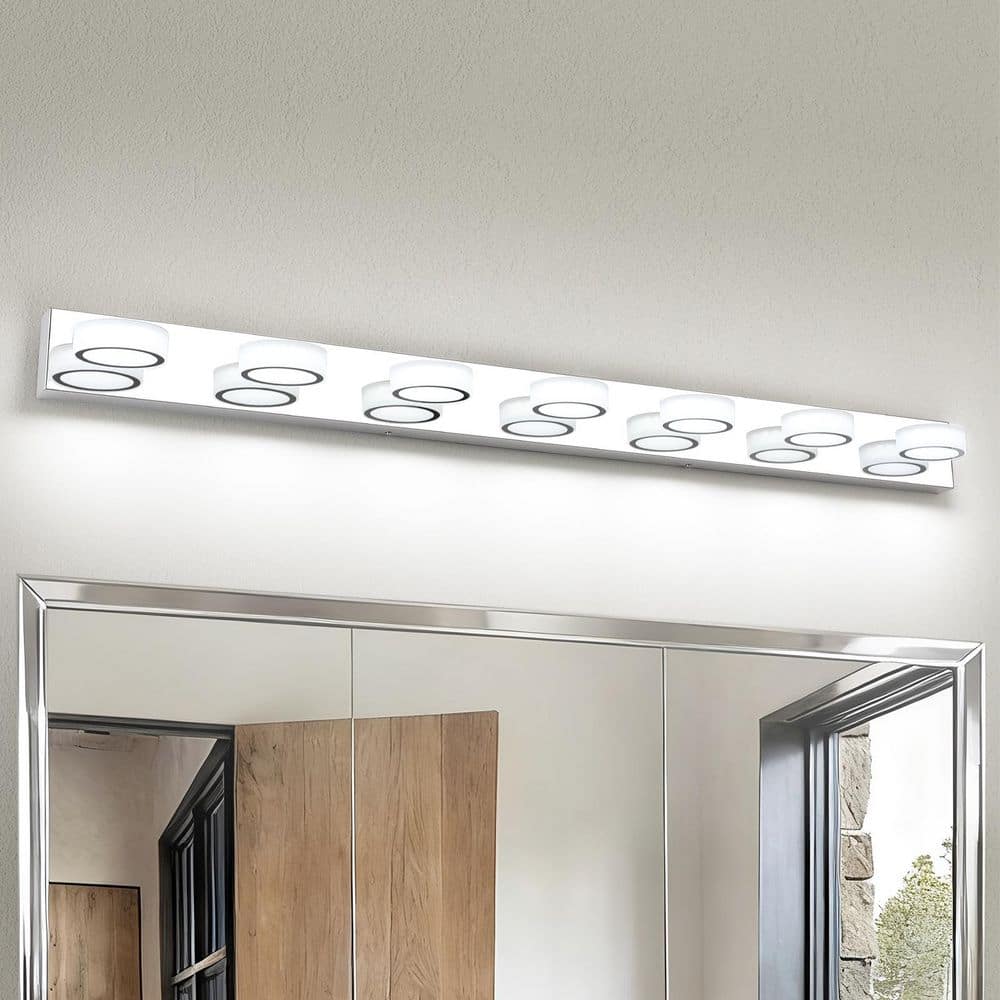 JUSHENG 58.27 in. 7 Light Chrome LED Vanity Light with 270