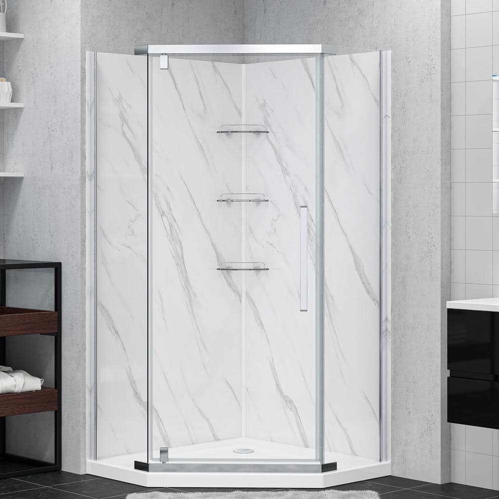 36'' W x 79'' H Chrome Neo-Angle Shower Kit with Marble Finish