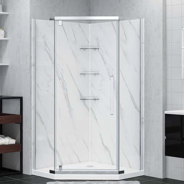 Capri 36 in. L x 36 in. W x 78.5 in. H Neo Angle Corner Shower Stall/Kit in Chrome with Door, Base, and Walls