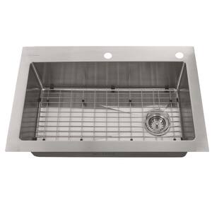 Tight Radius Drop-in/Undermount 18G Stainless Steel 33 in. Single Bowl Kitchen Sink with Accessories