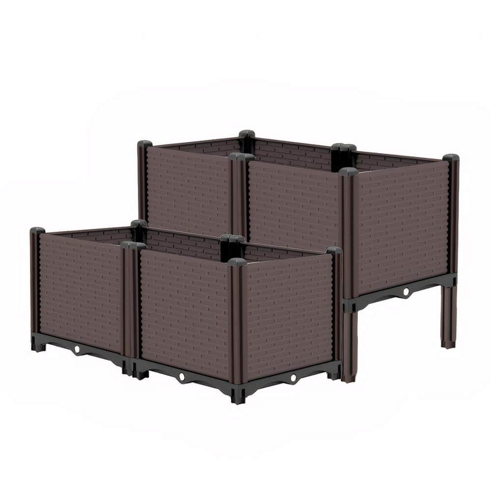 31.5 in. L x 31.5 in. W Brown Plastic Outdoor Raised Planter Boxes with Drain Outlet price history on PriceWatchPro