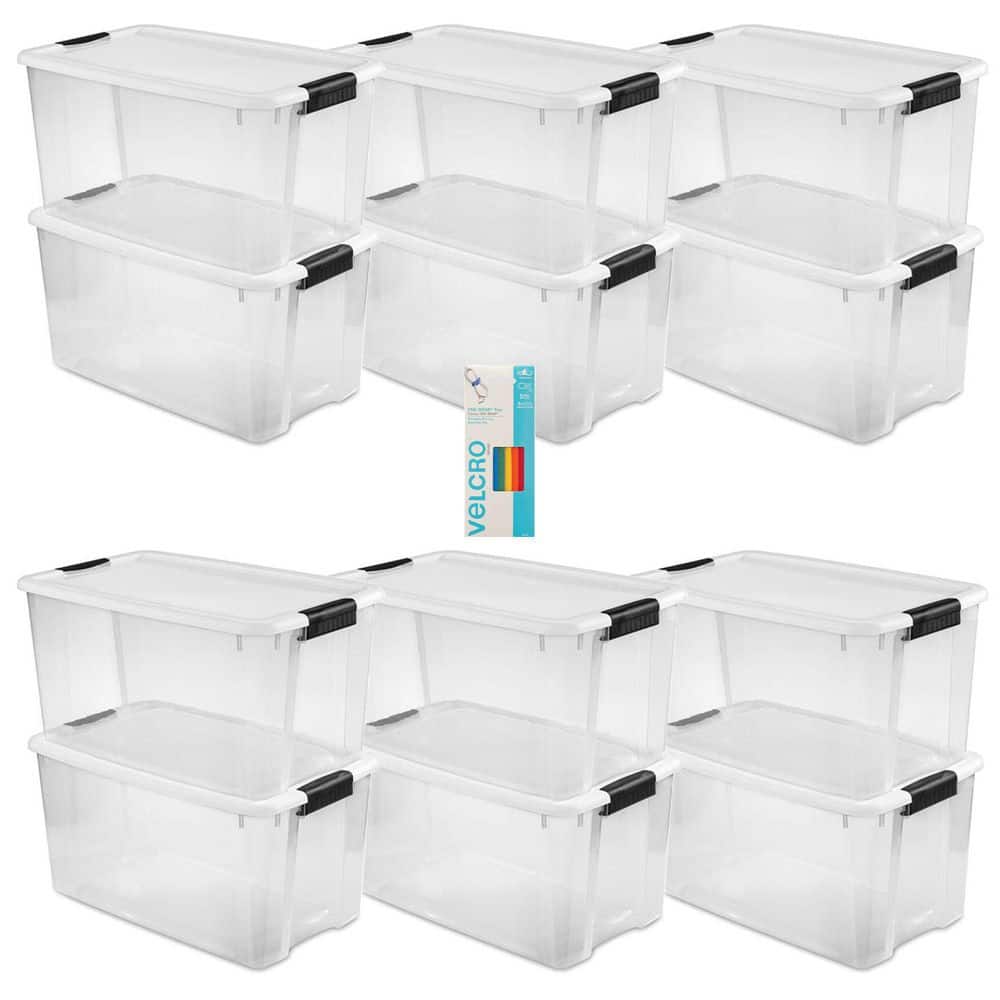 Hefty HI-RISE Clear Plastic Bin with Smoke Blue Lid (6 Pack) - 40 qt  Storage Container with Lid, Ideal Space Saver for Closet Shoe Storage Bins  and