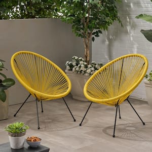Ansor Black Metal Outdoor Patio Lounge Chair in Yellow (2-Pack)