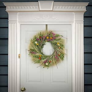 22 in. Artificial Wheat and Straw Flowers Spring Wreath